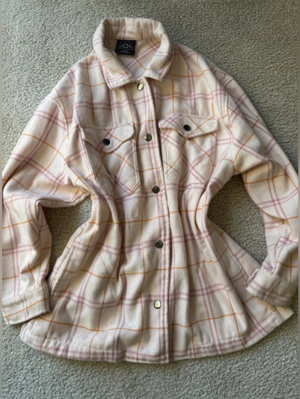 Women's Plaid Utility Shacket in Light Pink and Cream soft winter